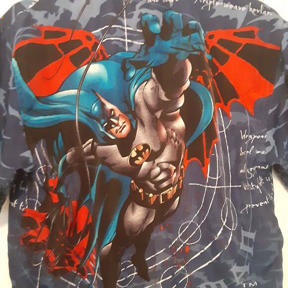 Vtg Batman Mens S Blue AOP Button Up Shirt Dc Comics Warner Bros - Picture 6 of 11